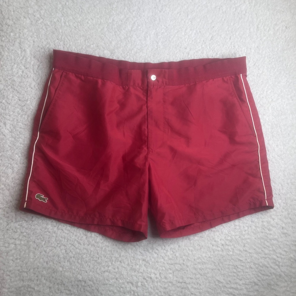 Lacoste Mens MH4208-51 Swim Trunks Red Mesh Lined Board Shorts Size Large